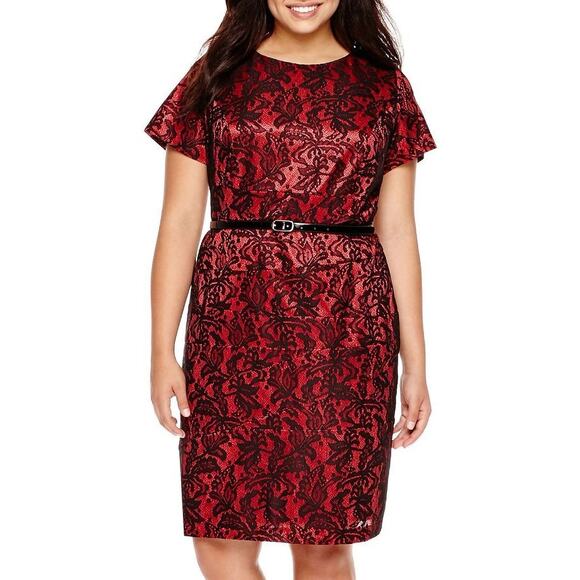 Alyx Cap-Sleeve Lace Overlay Midi Lined  Sheath Dress 8 - Picture 8 of 8